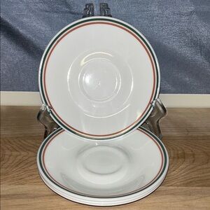 Elegant White Corelle by Corning Heather Round saucer  with Red Green Bands